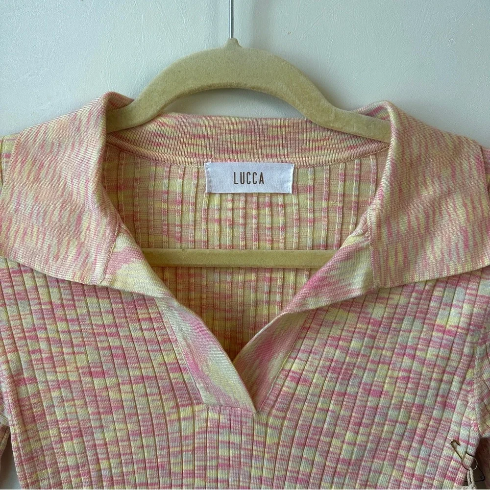 Pink & Cream Ribbed Polo Top - Picture 2 of 6